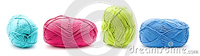 Row of cotton knitting yarn balls Stock Photo