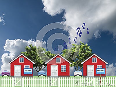 Row of residential houses with noisy Neighbor Stock Photo