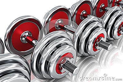 Row of dumbbells Stock Photo