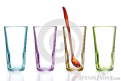 Row of empty colorful glasses Stock Photo
