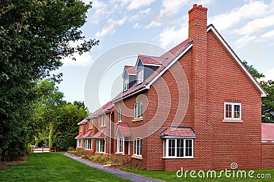 Row of empty new houses Stock Photo