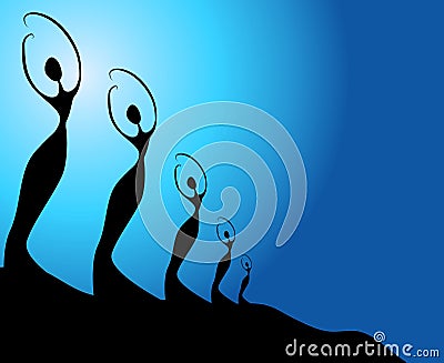 Row Female Silhouettes 2 Cartoon Illustration