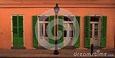 Row of french doors on Royal Street Editorial Stock Photo