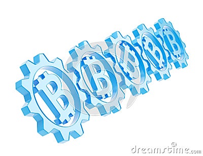 Row of a gears with a bitcoin sign isolated Stock Photo