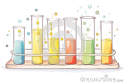 a row of glass test tubes with colored liquids Stock Photo