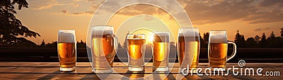 a row of glasses of beer Stock Photo