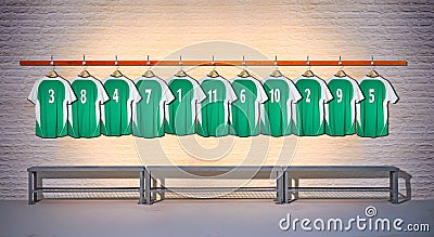 Row of Green and Football shirts Shirts 3-5 Stock Photo