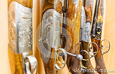 Row of guns in shop Stock Photo