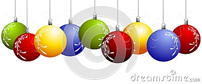 Row of Hanging Christmas Ornaments Border Cartoon Illustration