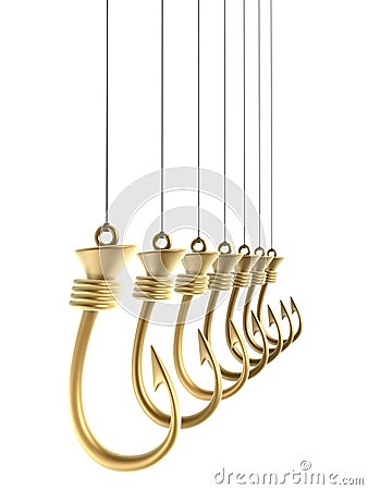 Row of hanging golden hooks Stock Photo