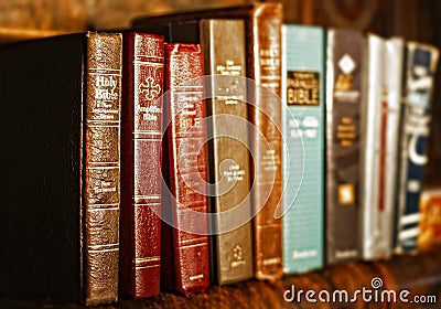 A Row of Holy Bibles Stock Photo