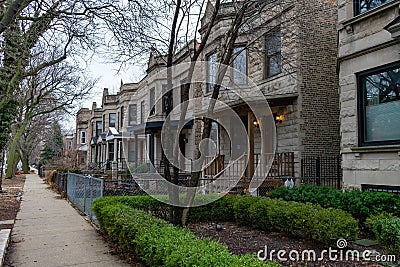 Row of Homes in Logan Square Chicago Stock Photo