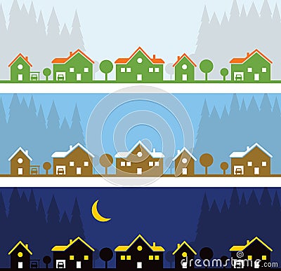 Row of Houses Vector Illustration