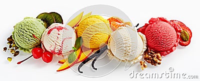 Row of ice cream scoops Stock Photo