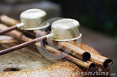 Photo of Row of Japanese ladles Stock Photo