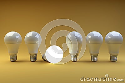 Row of LED light bulbs with one different from the others on a o Cartoon Illustration