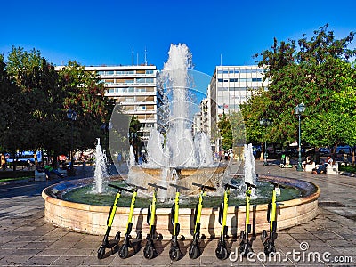 Marble Fountain in Syntagma Square, Athens, Greece Editorial Stock Photo