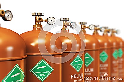 Row of liquefied helium industrial gas containers Cartoon Illustration
