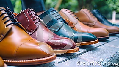 A row of mens business shoes neatly lined up in a display of sophistication and style Stock Photo