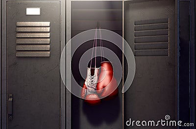 Open Locker And Hung Up Boxing Gloves Stock Photo