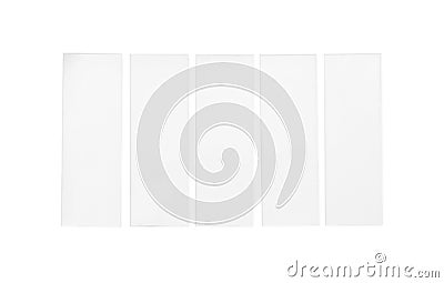Row of microscope slides on white background, top view Stock Photo