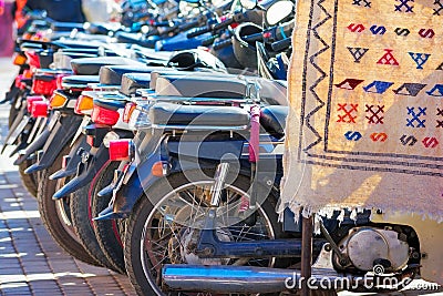 Row of motorcycles in Marrakech, Morocco Stock Photo