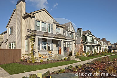 Row of new homes in Willsonville Oregon. Stock Photo