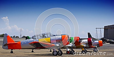 Row of North American AT-6 Harvards Stock Photo