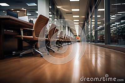 Row of office chairs positioned in front of window. Stock Photo