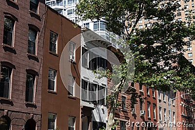 Row of Old Brick Residential Buildings in Kips Bay of New York City Stock Photo