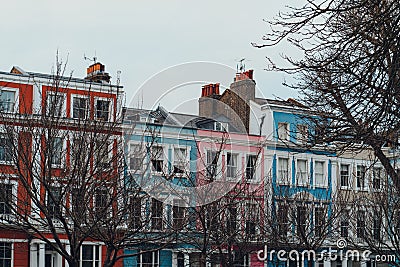 Row of pastel terraced houses in Primrose Hill, London, UK Stock Photo