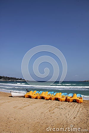 Row of peddle boats Stock Photo