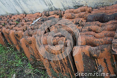 Vintage Red Clay Roof Tile Stock Photo