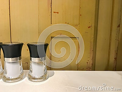 Row of salt glass jar Stock Photo