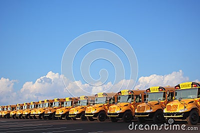 Row of School Buses Stock Photo