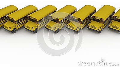 Row of school buses above view with copy space Stock Photo