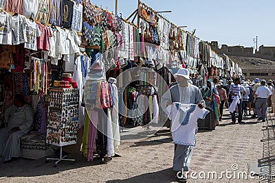A row of souvenir shops at the entrance to the Temple of Horus in Edfu, Egypt. Editorial Stock Photo