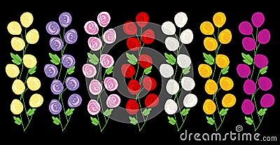 Row with sprigs of blooming stylized roses Vector Illustration