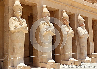A row of statues of Queen Hatshepsut. Stock Photo