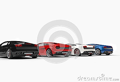 Row Of Supercars Back View Stock Photo