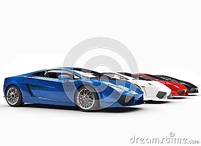 Row Of Supercars Side View Stock Photo