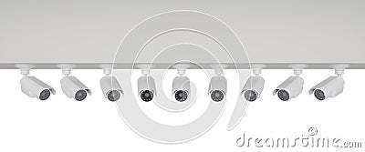 Row of surveillance cameras sent to the center Stock Photo