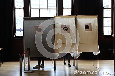 Three Voting Booths on Election Day Stock Photo