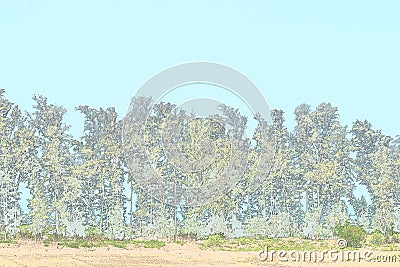 Row of Trees - Green Environment - Illustration Background Cartoon Illustration