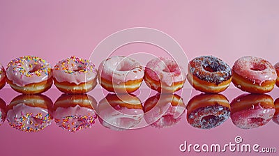 A row of vibrant, colorful donuts AI Generated Stock Photo