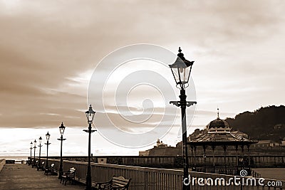 Row of vintage lamps in sepia Stock Photo