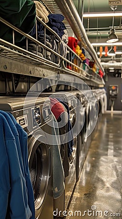 Row of Washers and Dryers in a Laundry Room Stock Photo
