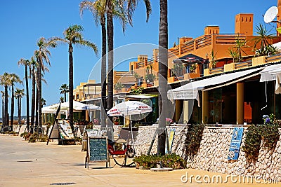 Waterfront restaurants, Portimao. Editorial Stock Photo