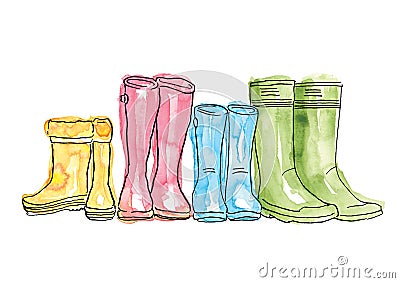 Row of wellington boots Stock Photo