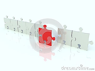 Row of white puzzle Stock Photo